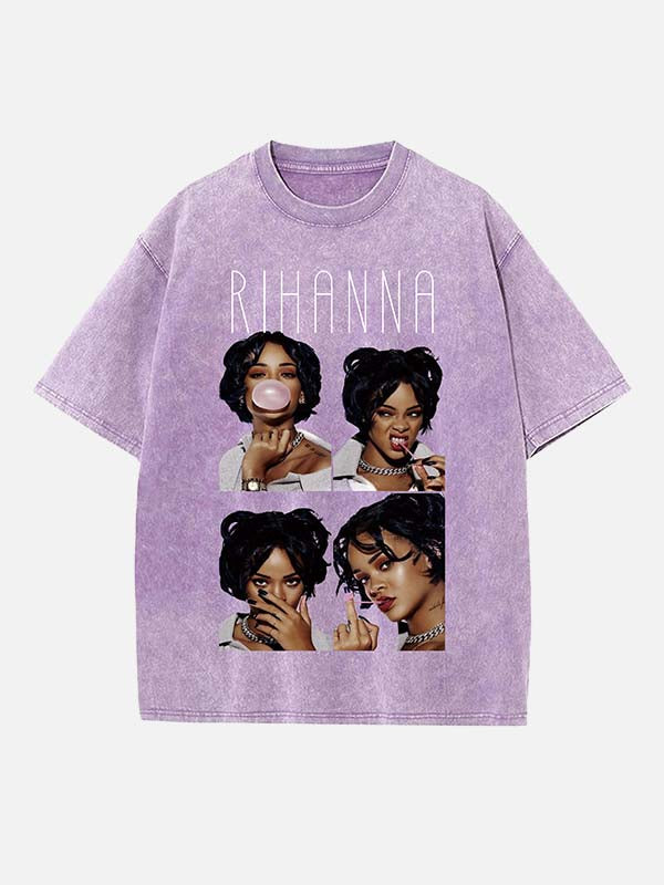 Rihanna Print Round Neck T-shirt