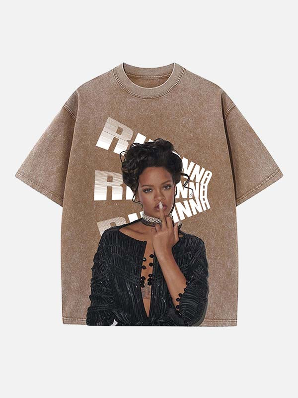 Rihanna Print Round Neck T-shirt