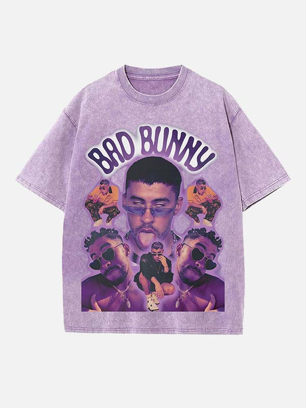 Bad Bunny Print Round Neck T-shirt