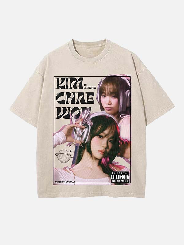 LE SSERAFIM Kim Chaewon Print Round Neck T-shirt