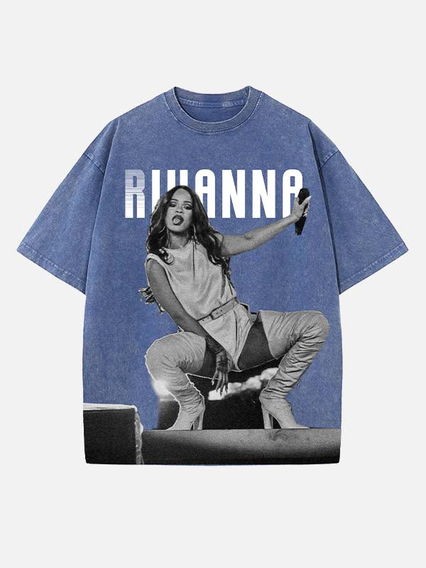 Rihanna Print Round Neck T-shirt
