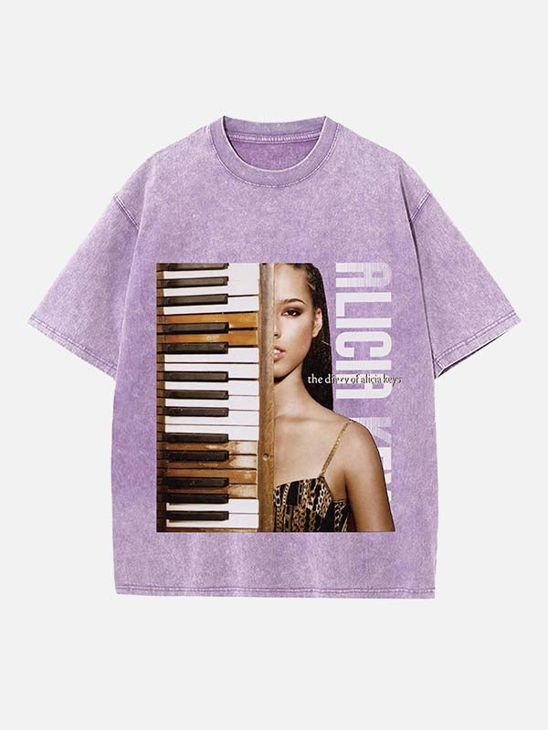Alicia Keys Print Round Neck T-shirt