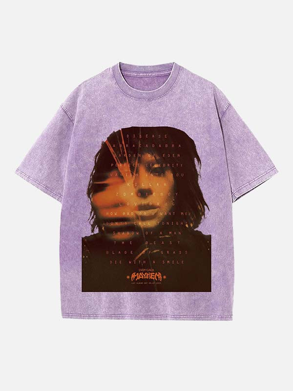 Lady Gaga Print Round Neck T-shirt