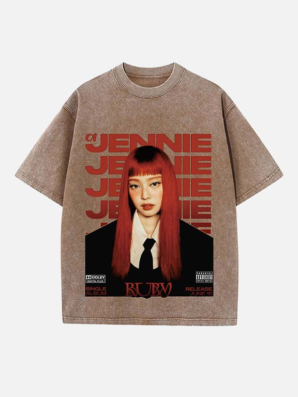 BLACKPINK Jennie Print Round Neck T-shirt
