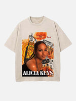 Alicia Keys Print Round Neck T-shirt