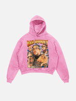 Bad Bunny Print Slant Pockets Hoodie
