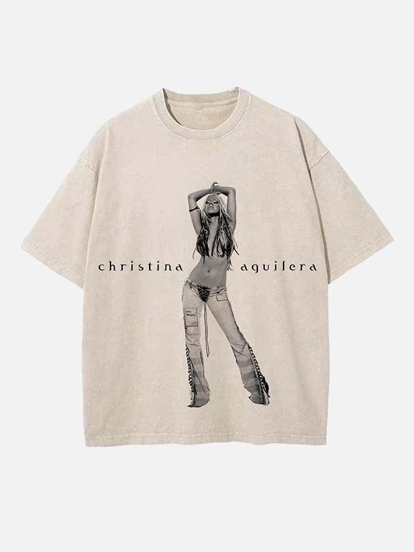 Christina Aguilera Print Round Neck T-shirt