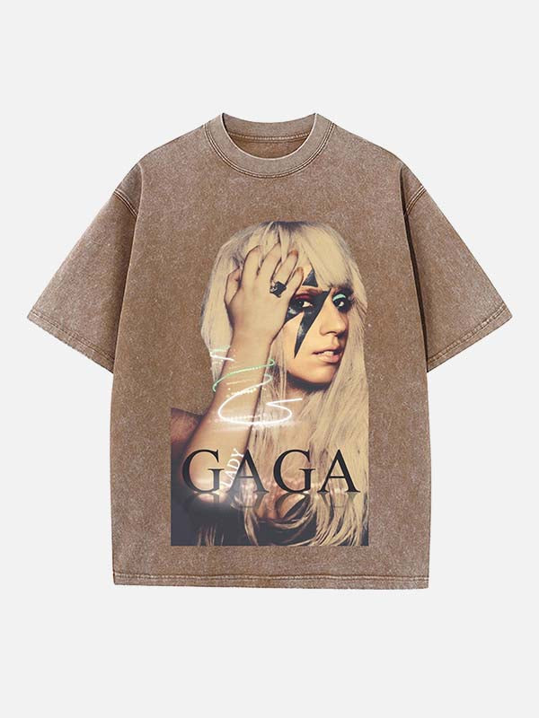 Lady Gaga Print Round Neck T-shirt