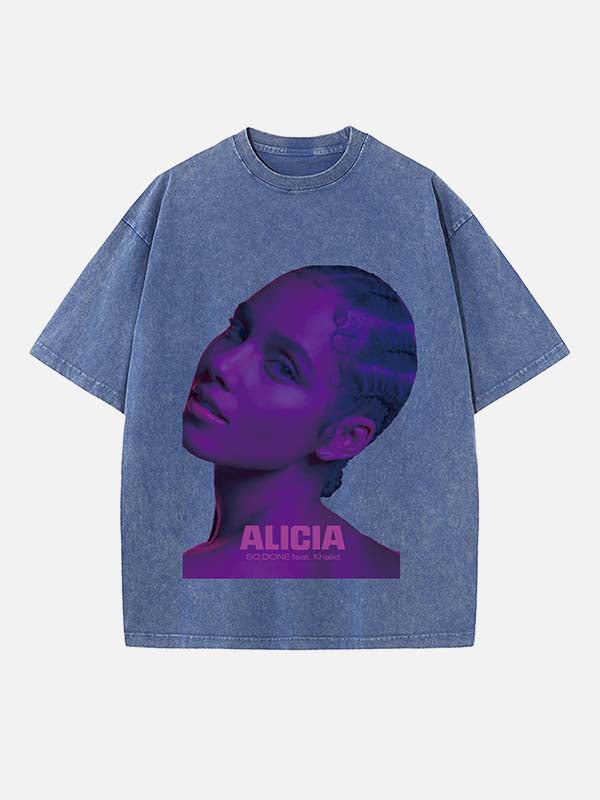 Alicia Keys Print Round Neck T-shirt