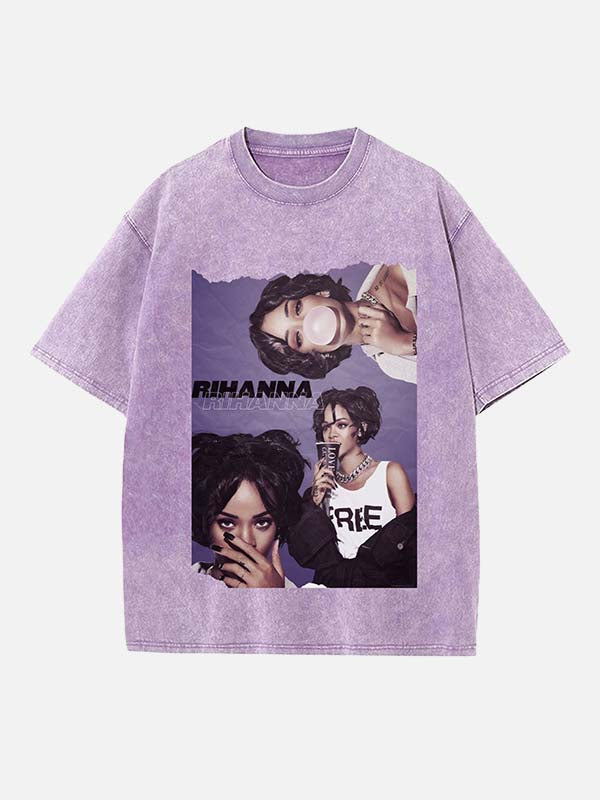 Rihanna Print Round Neck T-shirt