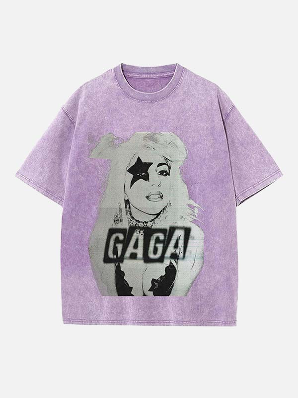 Lady Gaga Print Round Neck T-shirt