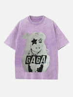 Lady Gaga Print Round Neck T-shirt