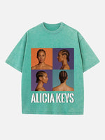 Alicia Keys Print Round Neck T-shirt