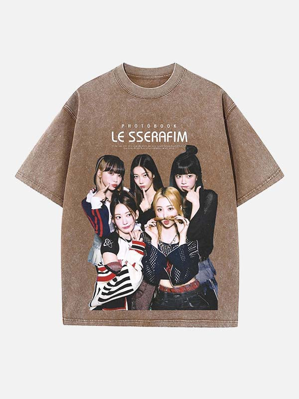 LE SSERAFIM Print Round Neck T-shirt