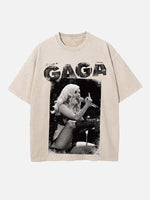 Lady Gaga Print Round Neck T-shirt