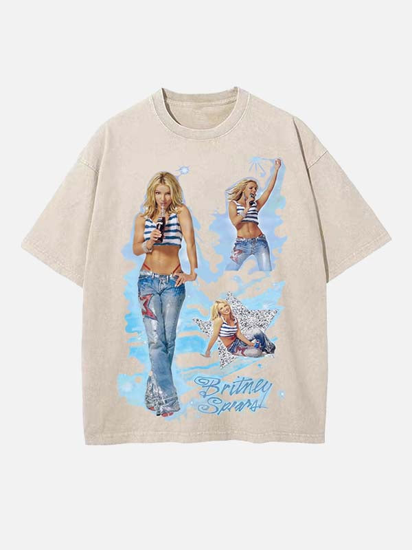 Britney Spears Print Round Neck T-shirt