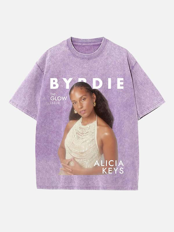 Alicia Keys Print Round Neck T-shirt
