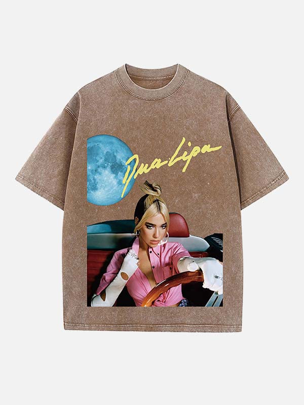 Dua Lipa Print Round Neck T-shirt