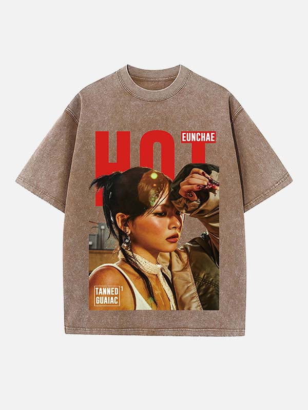 LE SSERAFIM Hong Eunchae Print Round Neck T-shirt