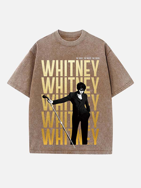 Whitney Houston Print Round Neck T-shirt