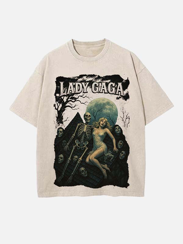 Lady Gaga Print Round Neck T-shirt