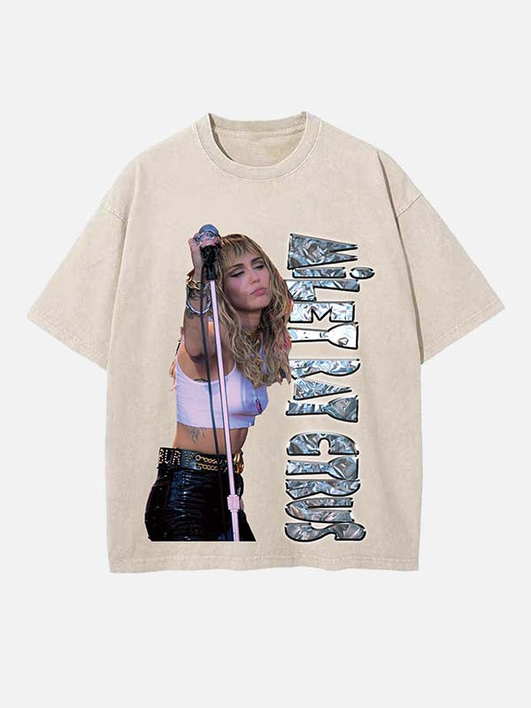 Miley Cyrus Print Round Neck T-shirt
