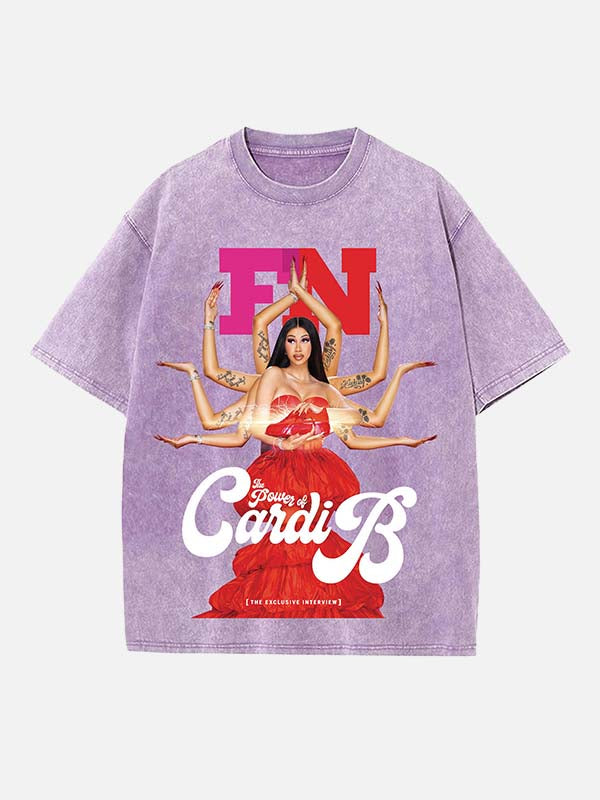 Cardi B Print Round Neck T-shirt