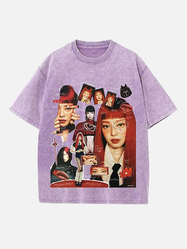 BLACKPINK Jennie Print Round Neck T-shirt