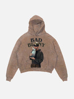 Bad Bunny Print Slant Pockets Hoodie