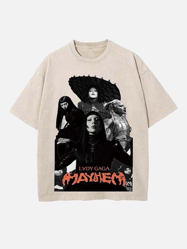 Lady Gaga Print Round Neck T-shirt