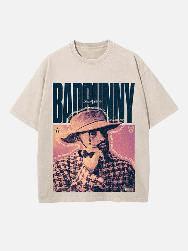 Bad Bunny Print Round Neck T-shirt