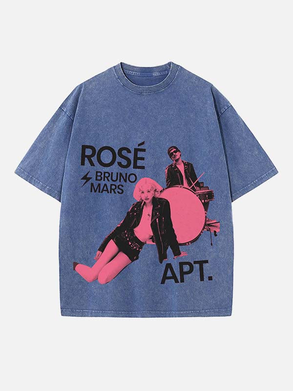 Bruno Mars & BLACKPINK Rosé Print Round Neck T-shirt