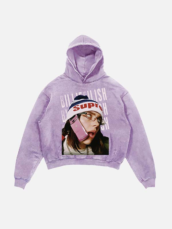 Billie Eilish Print Slant Pockets Hoodie