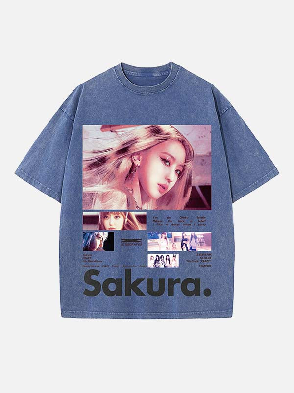 LE SSERAFIM Sakura Print Round Neck T-shirt