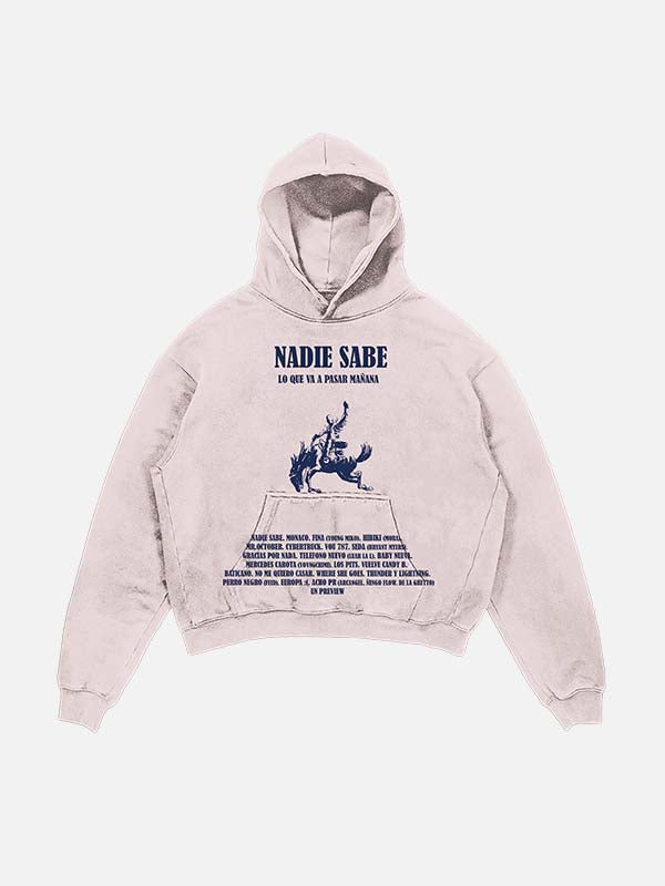 Bad Bunny Print Slant Pockets Hoodie