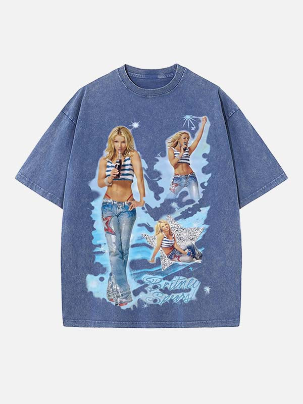 Britney Spears Print Round Neck T-shirt