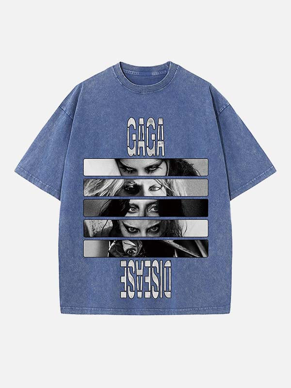 Lady Gaga Print Round Neck T-shirt