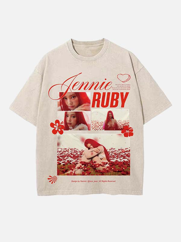 BLACKPINK Jennie Print Round Neck T-shirt