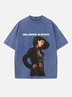 Alicia Keys Print Round Neck T-shirt
