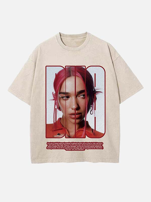 Dua Lipa Print Round Neck T-shirt