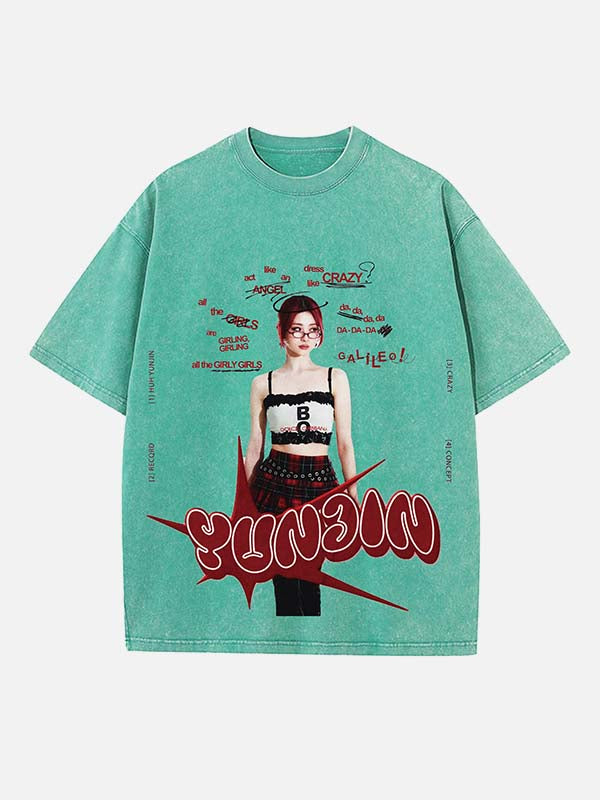 LE SSERAFIM Huh Yunjin Print Round Neck T-shirt