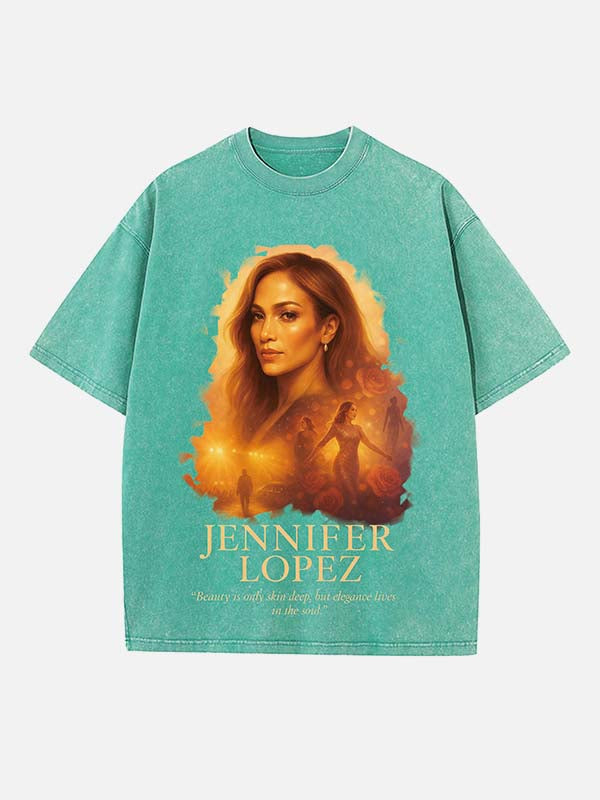 Jennifer Lopez Print Round Neck T-shirt