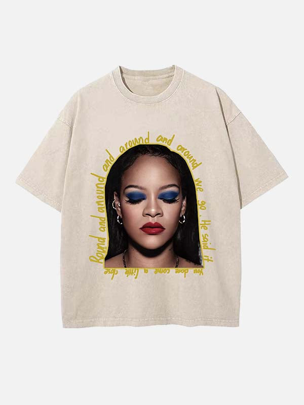 Rihanna Print Round Neck T-shirt