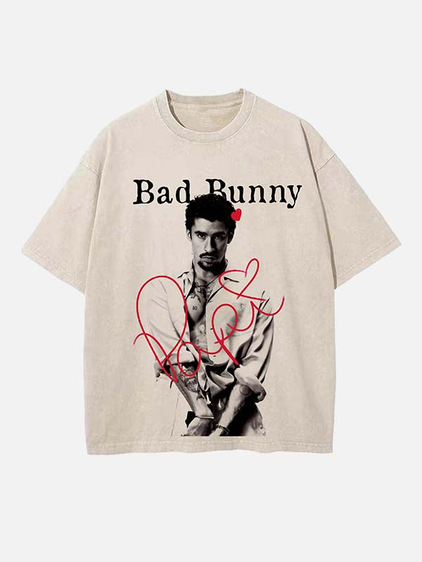 Bad Bunny Print Round Neck T-shirt