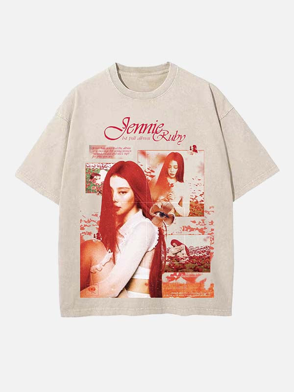 BLACKPINK Jennie Print Round Neck T-shirt