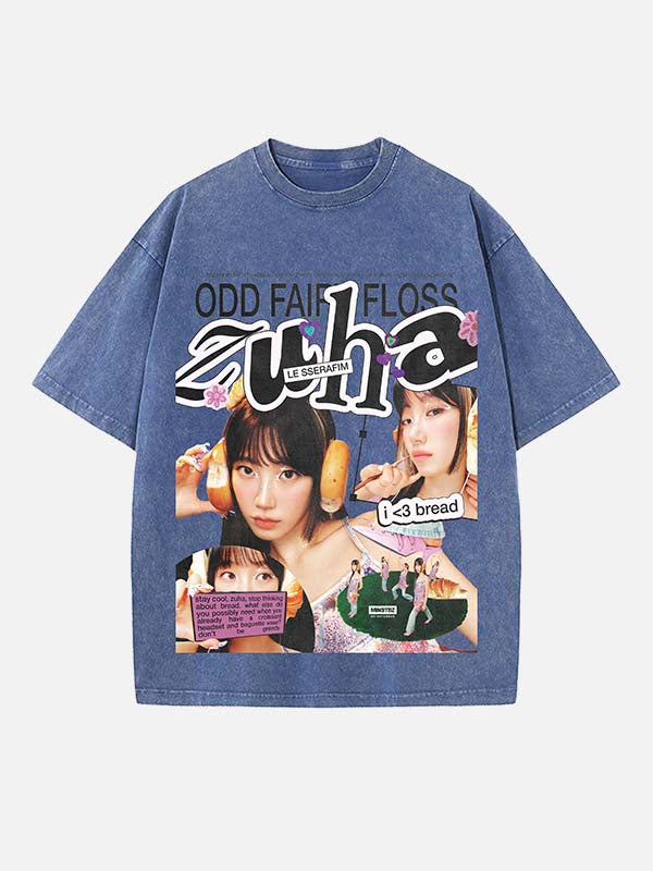 LE SSERAFIM Kazuha Print Round Neck T-shirt