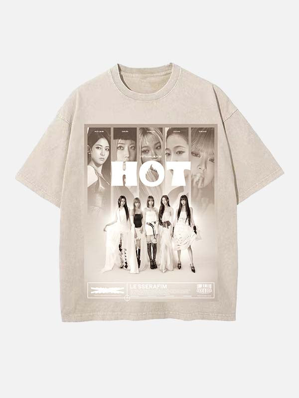 LE SSERAFIM Print Round Neck T-shirt