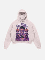 Bad Bunny Print Slant Pockets Hoodie