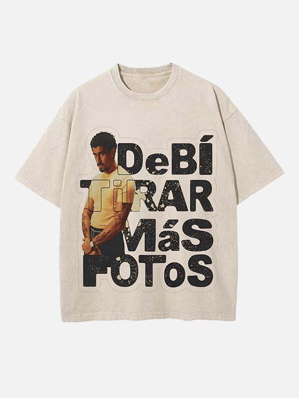 Bad Bunny Print Round Neck T-shirt