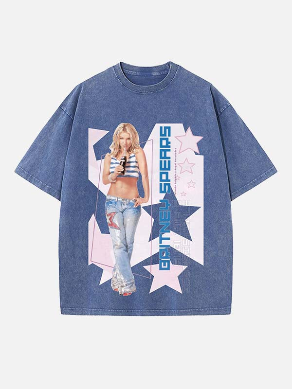 Britney Spears Print Round Neck T-shirt